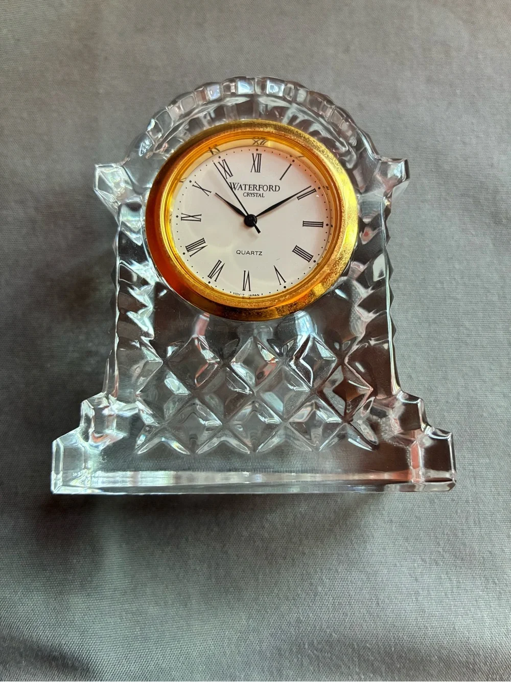 Waterford Crystal 3” Small Gold Ringed Carriage Clock, Needs Battery